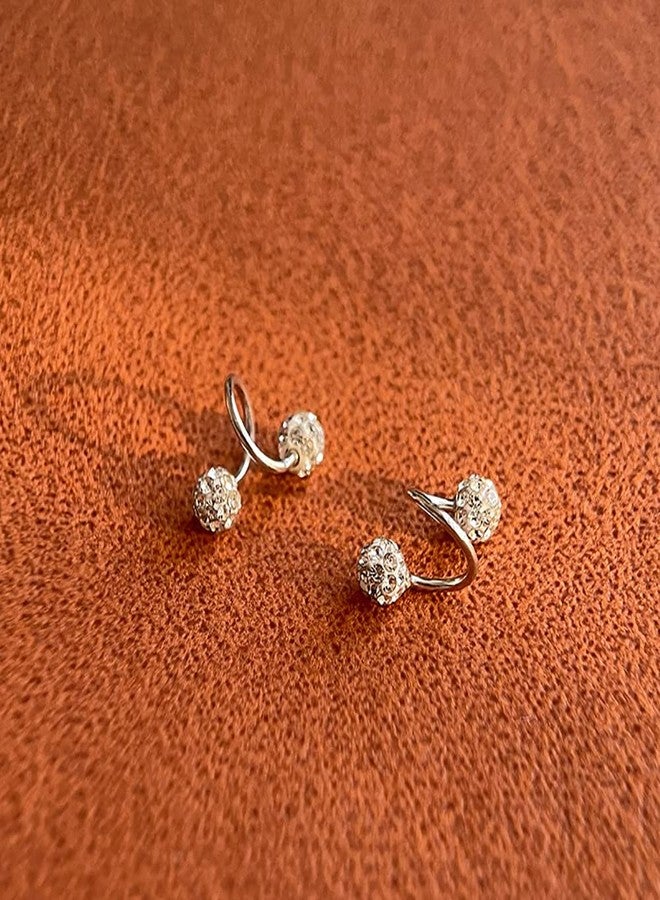 Izpack Full of Crystal Ball Cuffs Twist Climber Earrings Hypoallergenic 925 Sterling Silver for Women Cubic Zirconia Cartilage Pierced Crawler Wrap Huggie Studs Helix Earring Shamballa Inspired Fashion Jewelry Birthday Gifts - Image 5